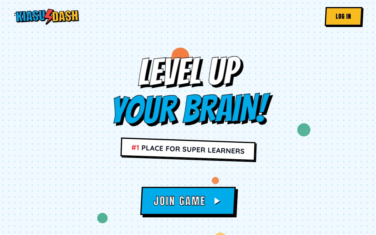 KiasuDash home page with the headline "Level up your brain!" and a "Join game" button